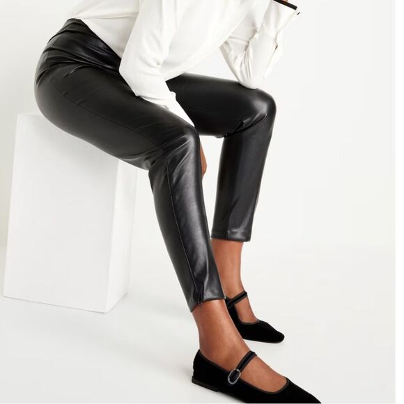 NWT Old Navy Extra High-Waisted Faux-Leather Zip Ankle Pants Black Size 12 NEW - Picture 10 of 13